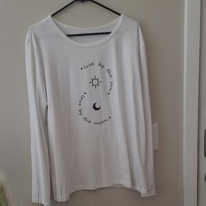 Temu White Long Sleeve Tee with Sun & Moon Graphic